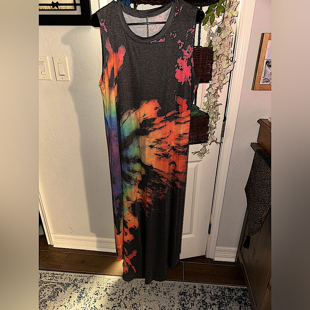 Boutique Maxi Reverse Tie Dye Dress XL